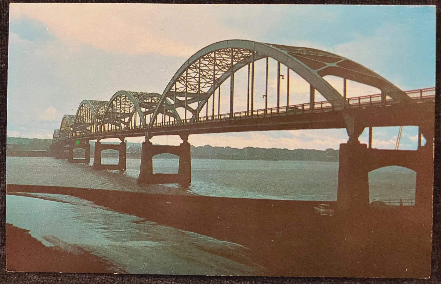 Centennial Bridge between Davenport, Iowa and Rock Island, Illinois - Ektachrome by Rene Briegel - Vintage Iowa Postcard