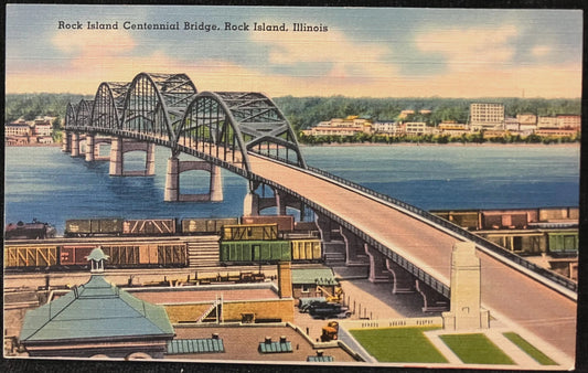 Rock Island Centennial Bridge, Rock Island, Illinois - Vintage Postcard