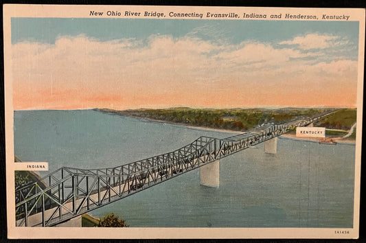 New Ohio River Bridge - Connecting Evansville, Indiana and Henderson, Kentucky - Vintage Bridge Postcard