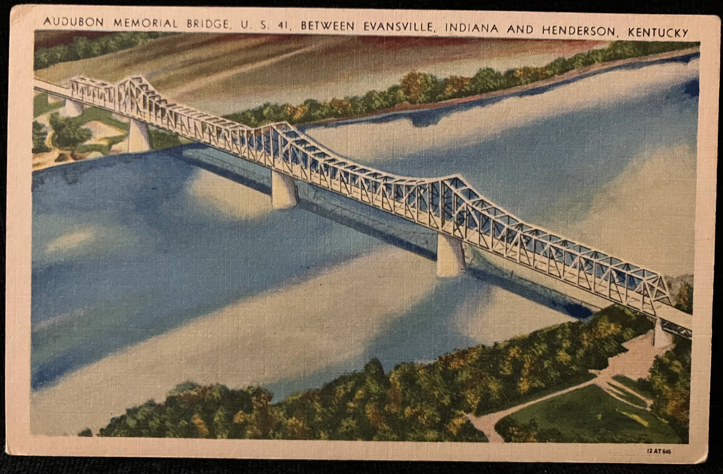 Audubon Memorial Bridge - U. S. 41, Between Evansville, Indiana and Henderson, Kentucky - Vintage Bridge Postcard