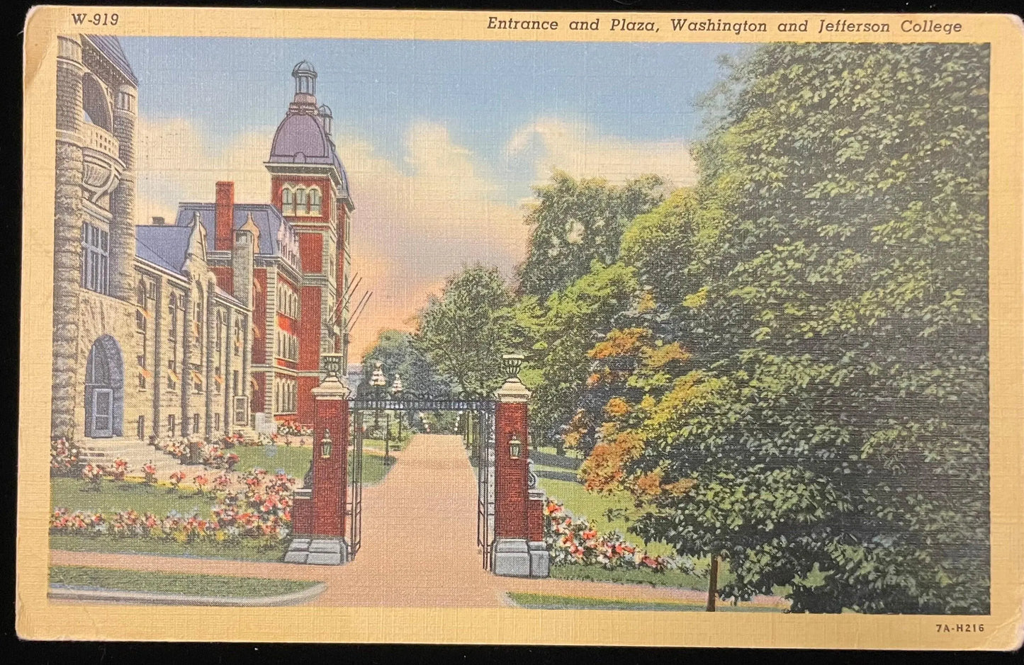 Entrance and Plaza, Washington and Jefferson College, Washington, Pennsylvania - Vintage Pennsylvania Postcard