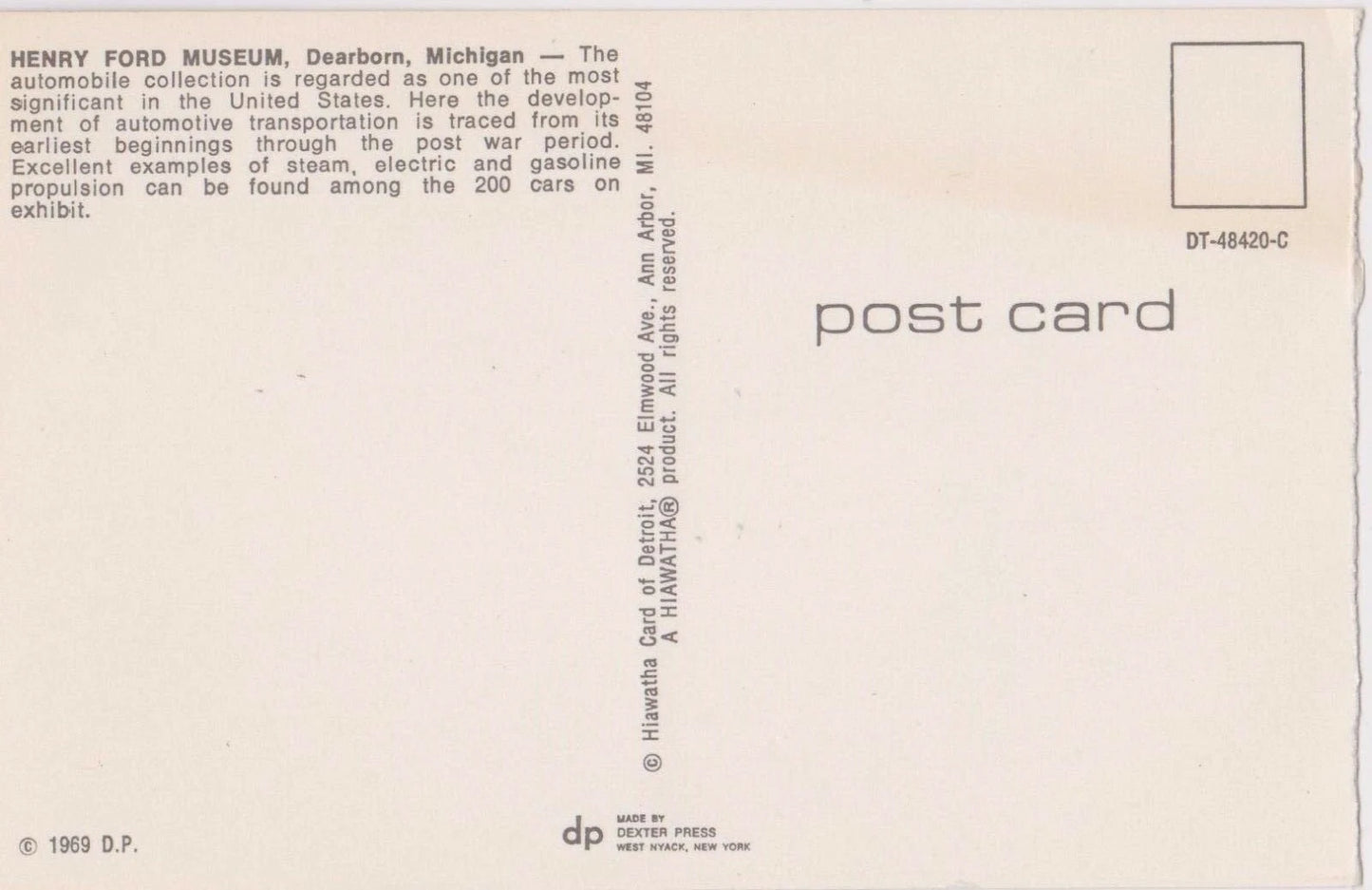 Henry Ford Museum - Dearborn, Michigan Vintage Postcard