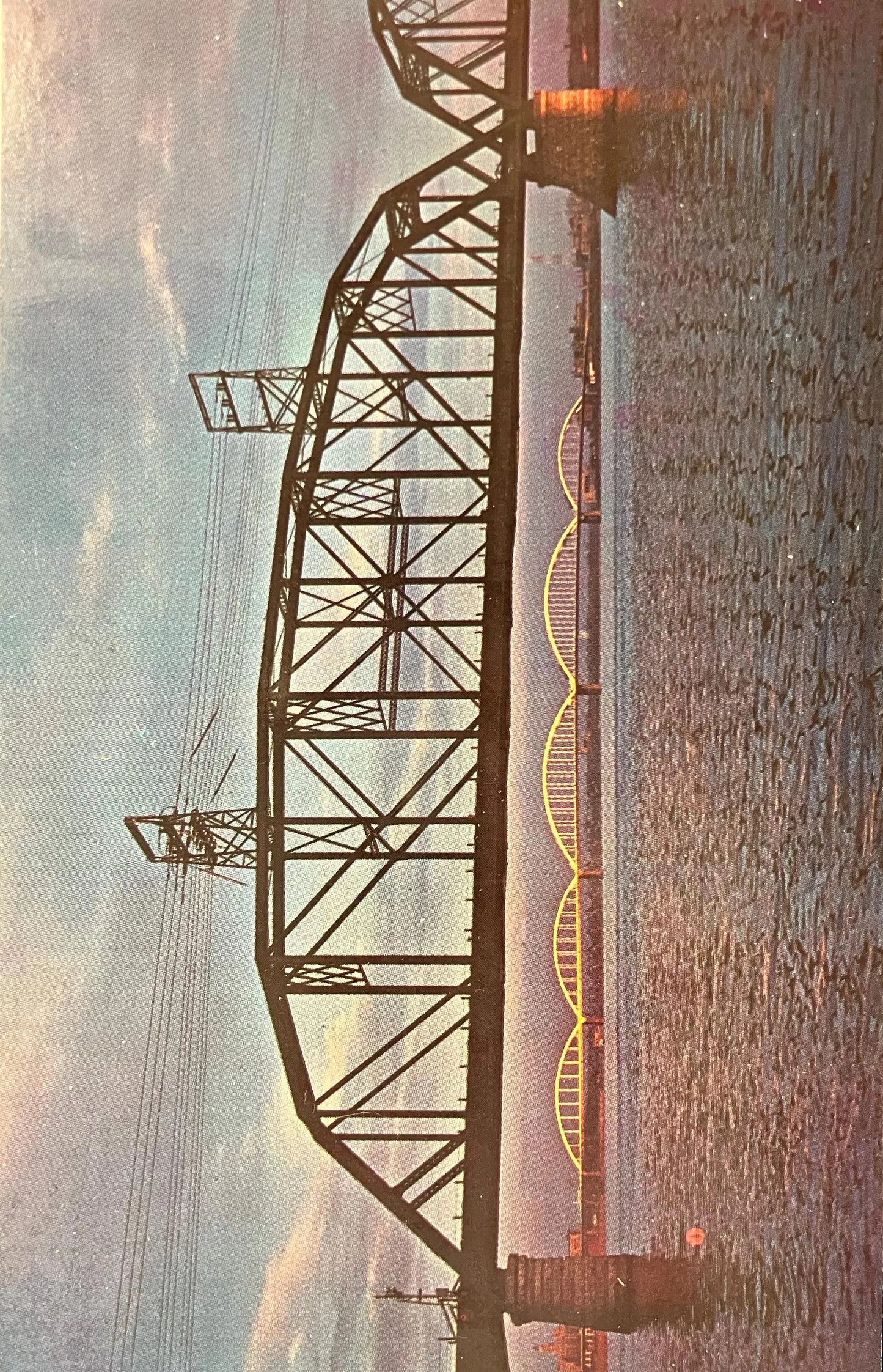 Sunset on the Mississippi River - Rock Island Centennial Bridge - Davenport, Iowa - Ektachrome by Rene Briegel - Vintage Bridge Postcard