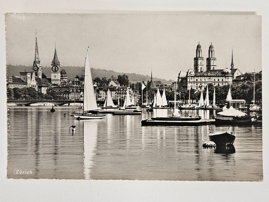 RPPC Zurich Ausland River Switzerland Boats On Pier With Skyline - Vintage International Postcard