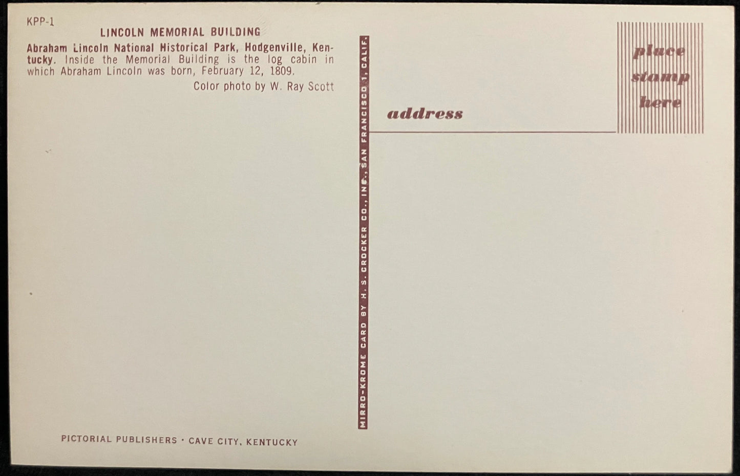 Lincoln Memorial Building - Hodgenville, Kentucky - Photo by W. Ray Scott - Vintage Postcard