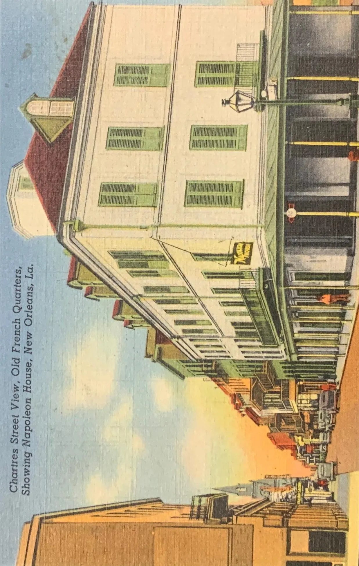 Chartres Street View, Old French Quarters, Showing Napoleon House, New Orleans, Louisiana - Vintage New Orleans Postcard