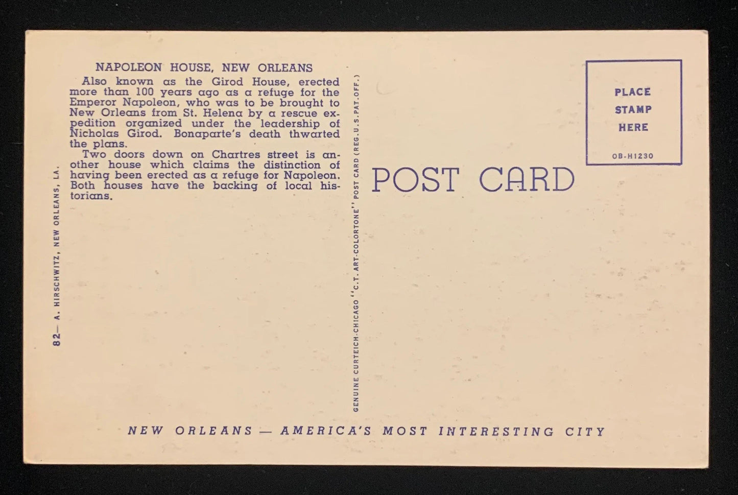 Chartres Street View, Old French Quarters, Showing Napoleon House, New Orleans, Louisiana - Vintage New Orleans Postcard