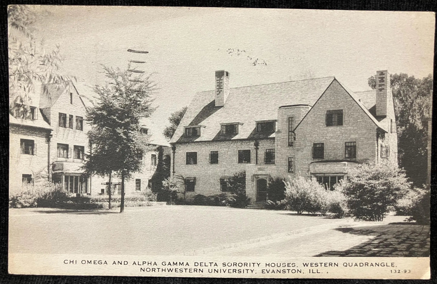 Chi Omega and Alpha Gamma Delta Sorority Houses Western Quadrangle, Northwestern University, Evanston. Illinois - 1930s University Postcard