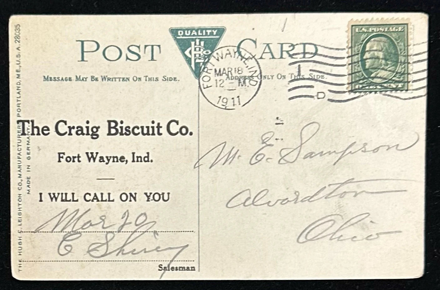 A Cut in the Panama Canal- The Craig Biscuit Co. Advertisement- Vintage Postcard
