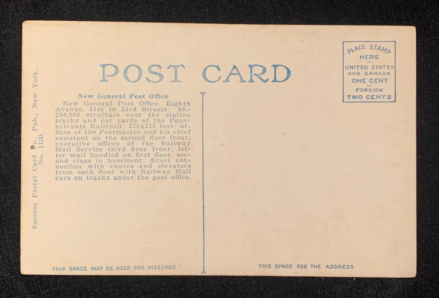New General Post Office, New York - Vintage Government Building Postcard