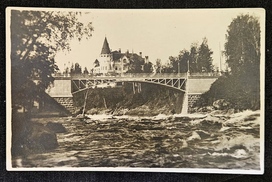 RPPC - Finland - Large Iron Bridge Over River beside Castle - Vintage International Photo Postcard
