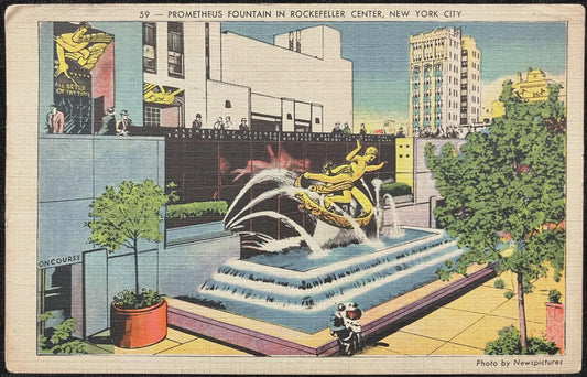 Prometheus Fountain in Rockefeller Center, New York City - Photo by Newspictures - Vintage Postcard