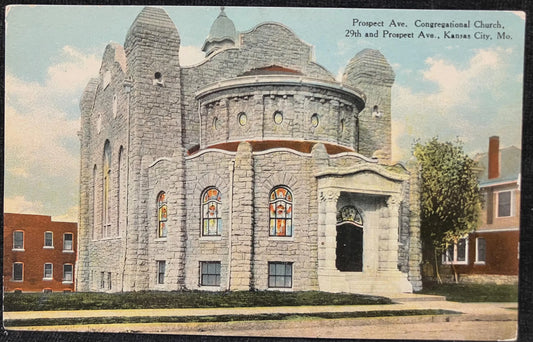 Prospect Ave. Congregational Church, 29th and Prospect Ave., Kansas City, Missouri - Vintage Church Postcard