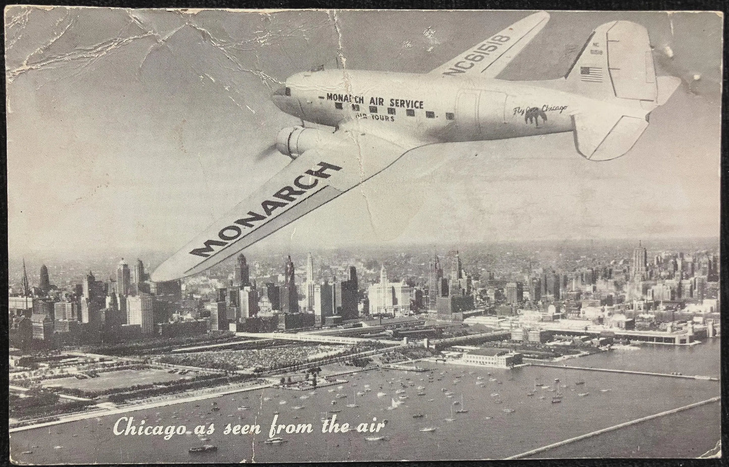 Chicago as Seen from the Air - 1950s Advertising Postcard Sight-Seeing Flights Over Chicago, Illinois - Vintage Airplane Postcard