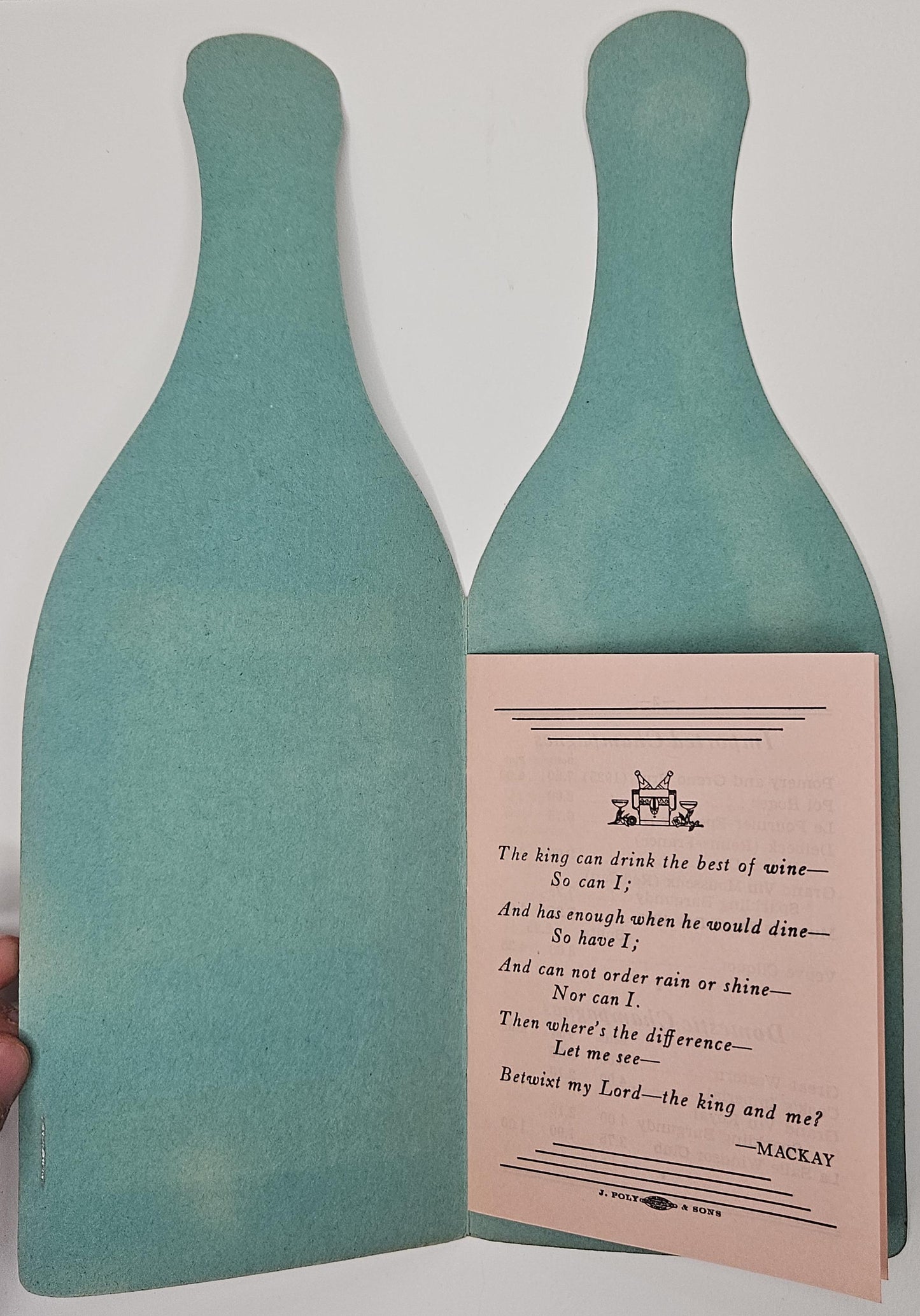 1930s Sea Food Grotto -Detroit - Wine List Menu Shaped Like Bottle - Vintage Folding Card
