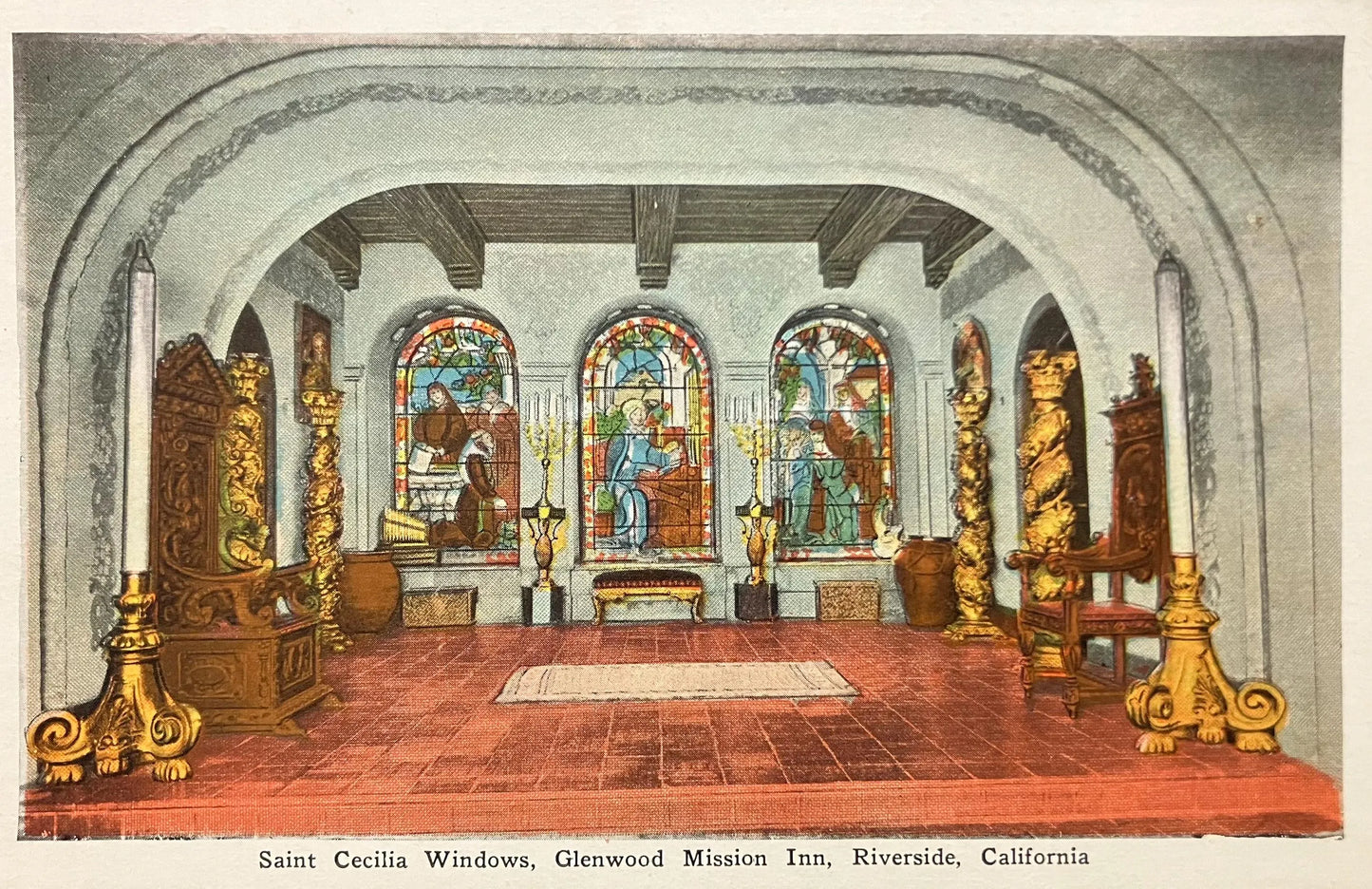 Saint Cecilia Windows, Glenwood Mission Inn, Riverside, California - Vintage Postcard