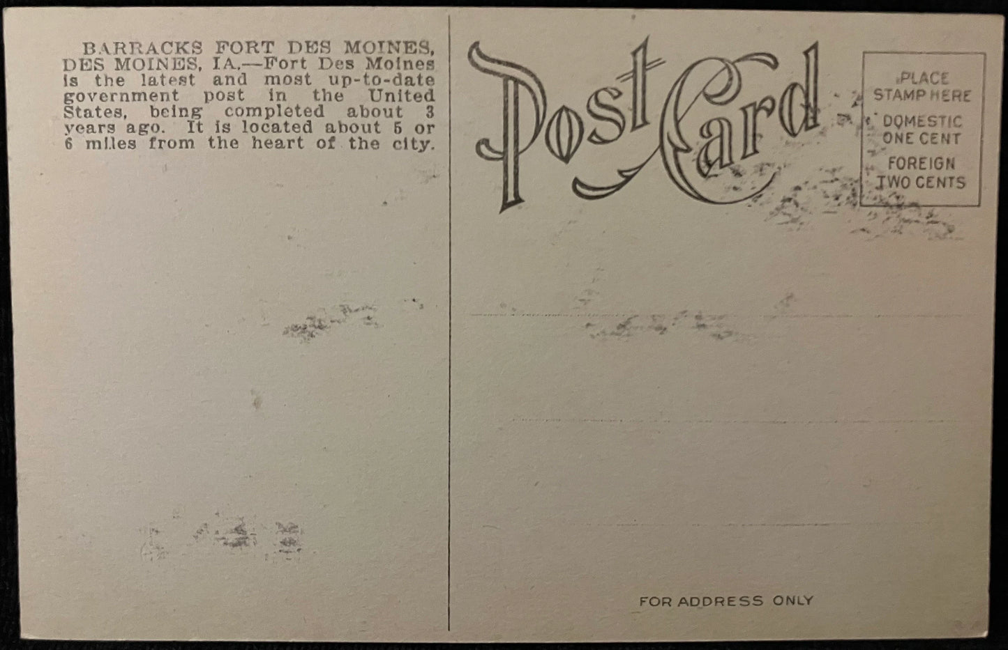 Barracks - Fort Des Moines - Des Moines, Iowa - Vintage Army Postcard