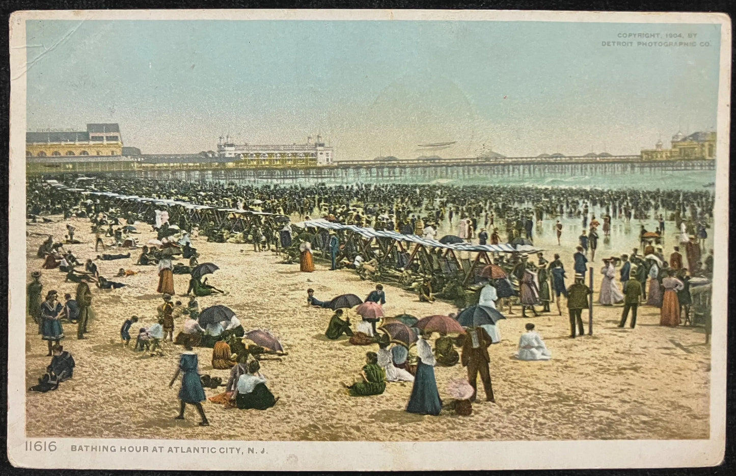 Bathing Hour at Atlantic City, New Jersey - 1904, Detroit Photographic Co. - Vintage Atlantic City Beach Postcard - Fully Dressed Bathers
