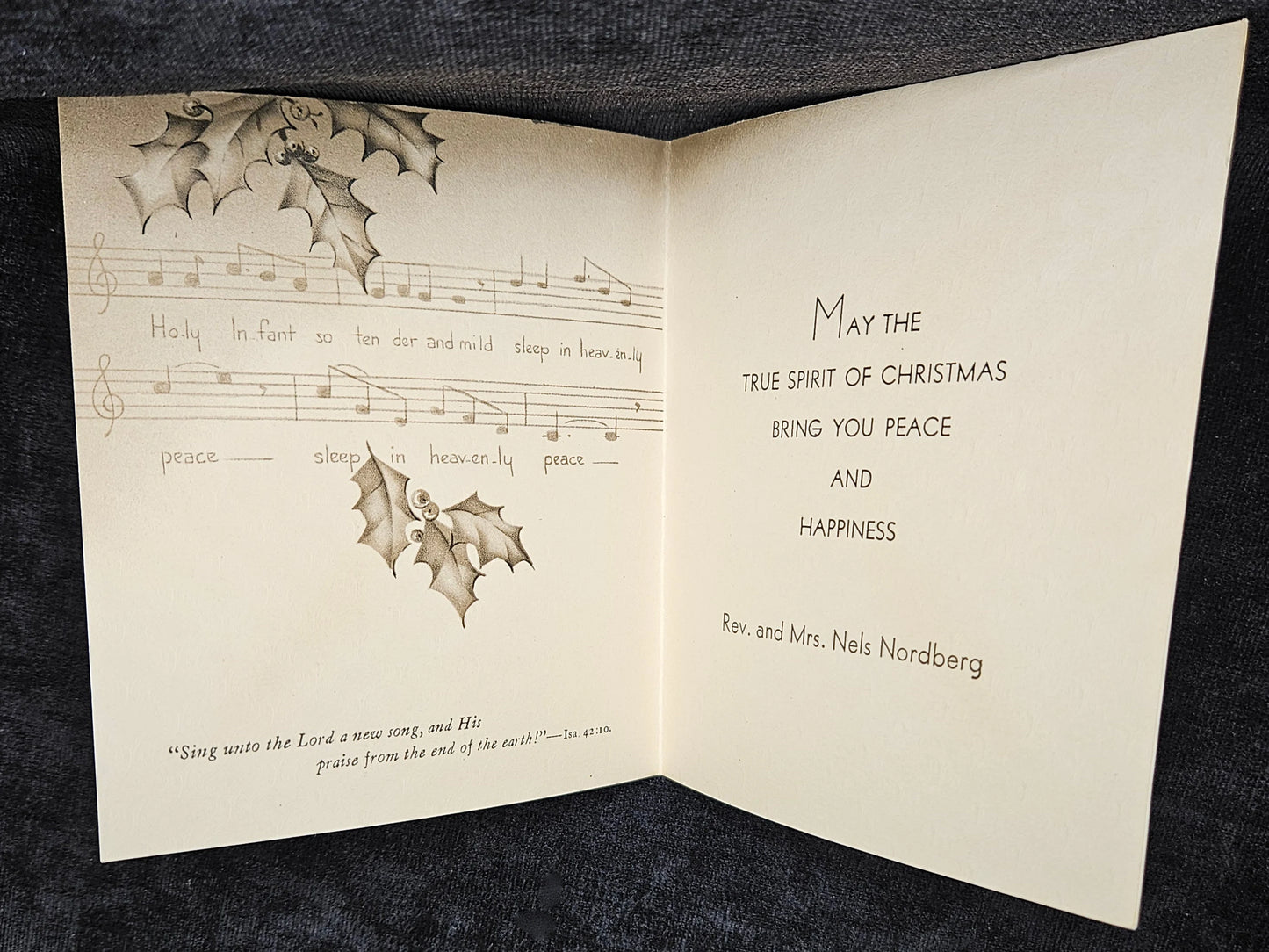 Christmas Card "A Joyous Christmas" Choir Boys below a window with sunlight - 1930 Christmas Card - personalized