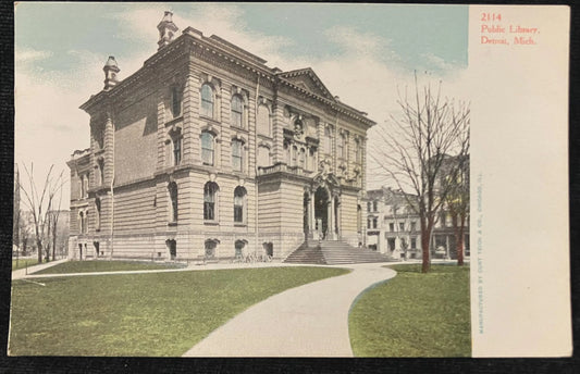 Public Library, Detroit, Michigan - Manufactured by Curt Teich & Co.- Vintage Postcard