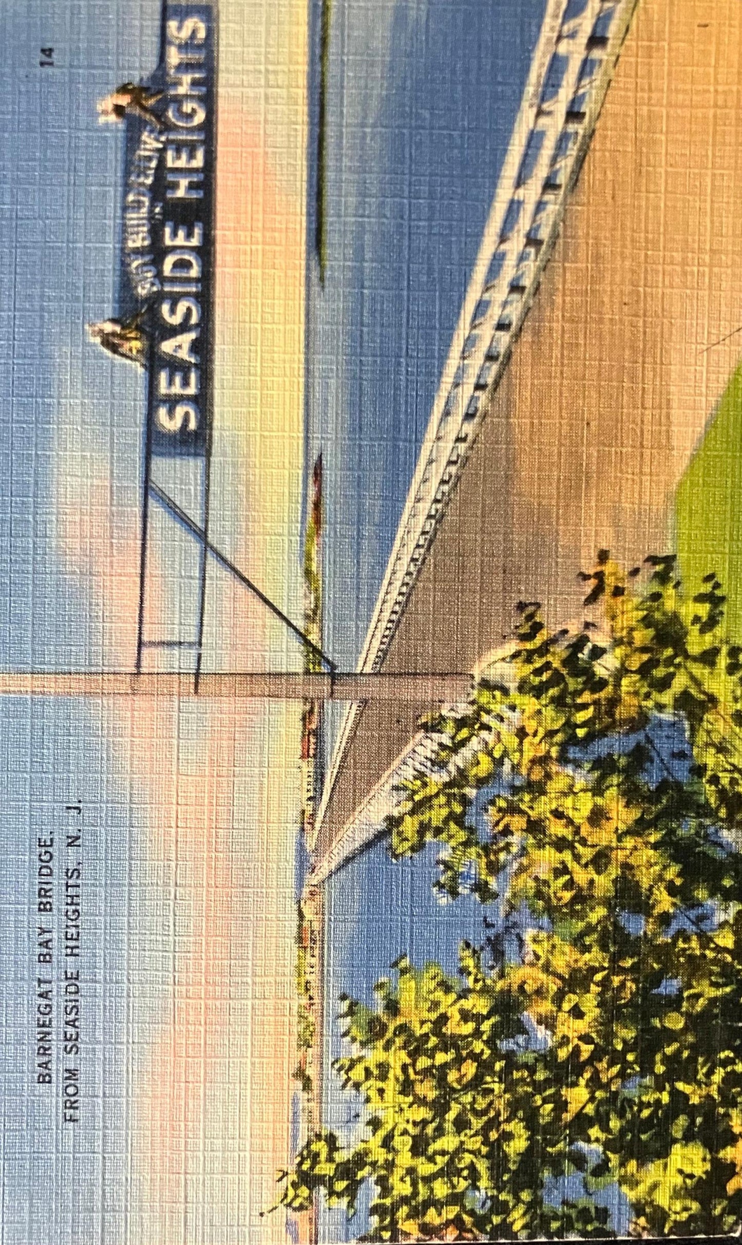Barnegat Bay Bridge, From Seaside Heights, New Jersey - Vintage linen Jersey Shore Postcard