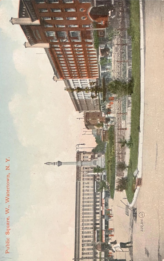 Public Square, W., Watertown, New York - Vintage Postcard