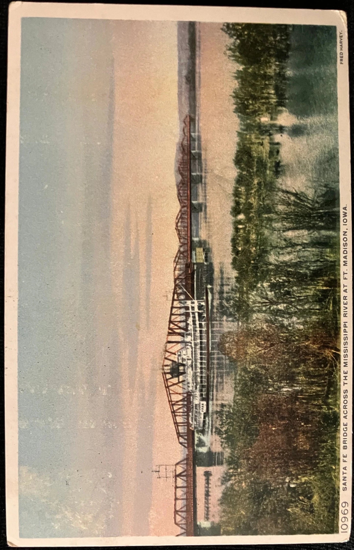 Santa Fe Bridge Across the Mississippi River - Ft. Madison, Iowa. - Vintage Bridge Postcard