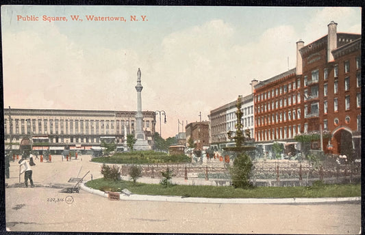 Public Square, W., Watertown, New York - Vintage Postcard