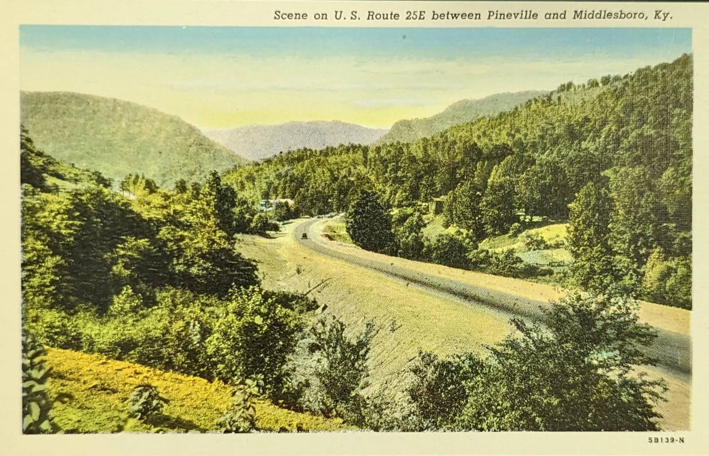 Scene on U.S. Route 25E between Pineville and Middlesboro, Kentucky - 1940s Linen Postcard