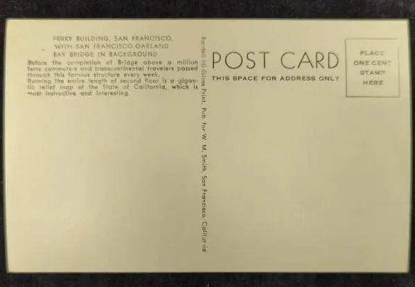 Ferry Building, San Francisco in late 1930s - Vintage San Francisco California Postcard - San Francisco Bay Bridge in Background