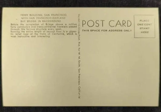 Ferry Building, San Francisco in late 1930s - Vintage San Francisco California Postcard - San Francisco Bay Bridge in Background