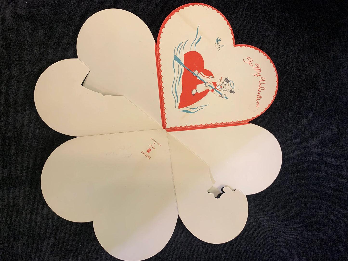Die Cut Fold Golden Bell Valentine from 1940's to early 1950's