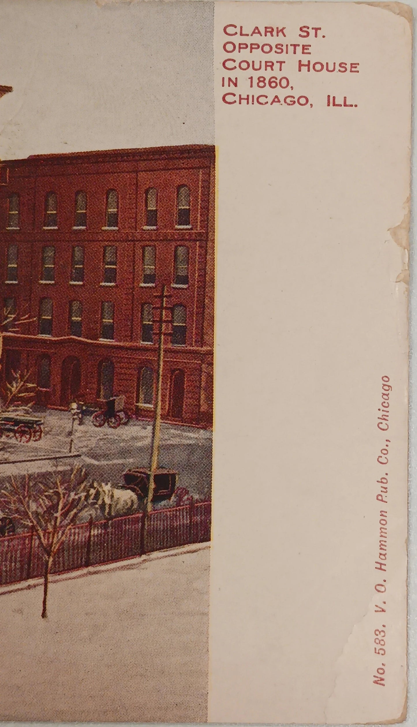 Clark St. Opposite Court House in 1860, Chicago, Ilinois - Vintage Postcard