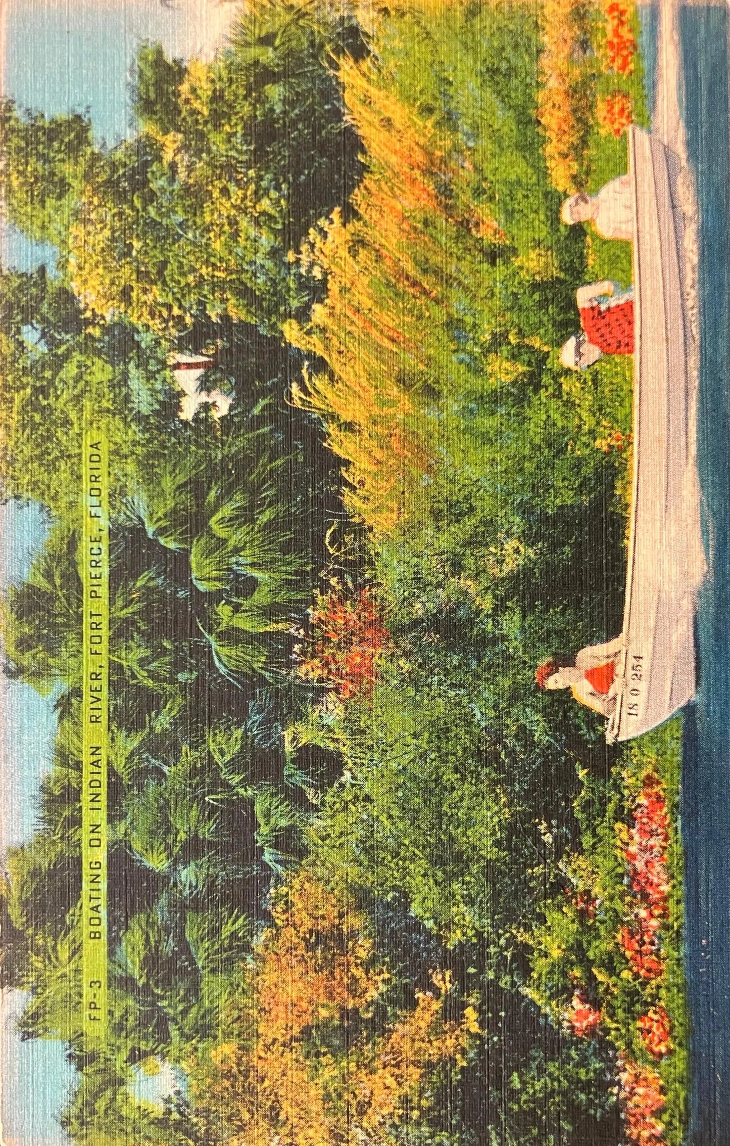 Boating on Indian River, Fort Pierce, Florida - Vintage linen Postcard - Quiet boating on Indian River