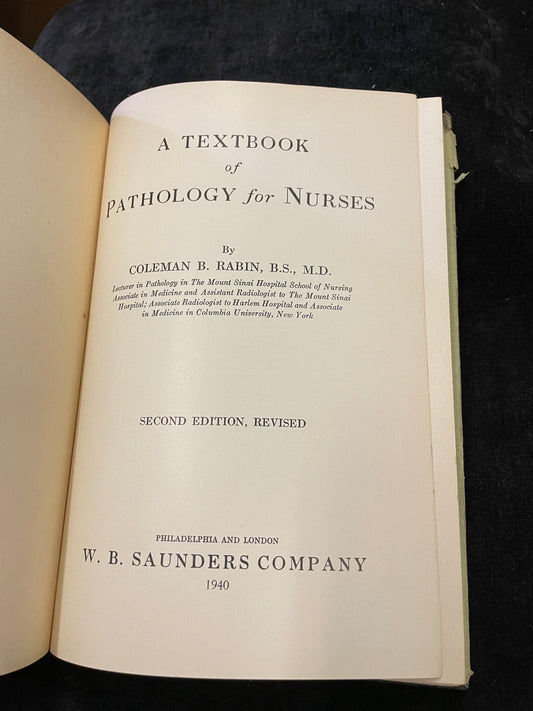 Textbook of Pathology for Nurses by Coleman B. Rabin on a dark background
