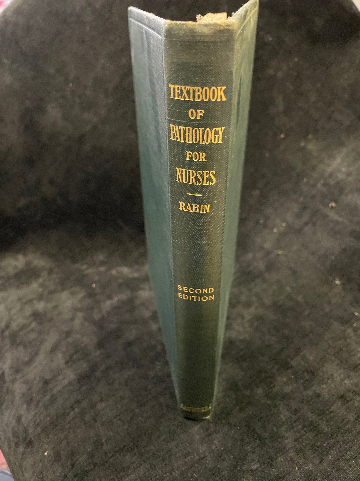 Textbook of Pathology for Nurses by Rabin on a dark textured background