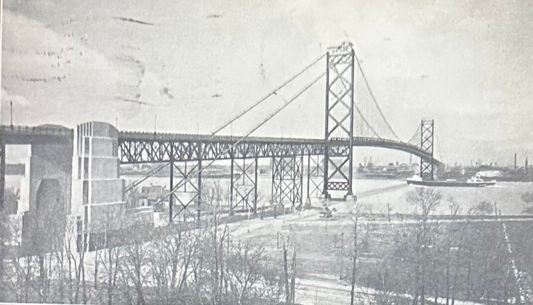 Ambassador Bridge, Windsor, Ontario and Detroit, Michigan - Vintage Postcard