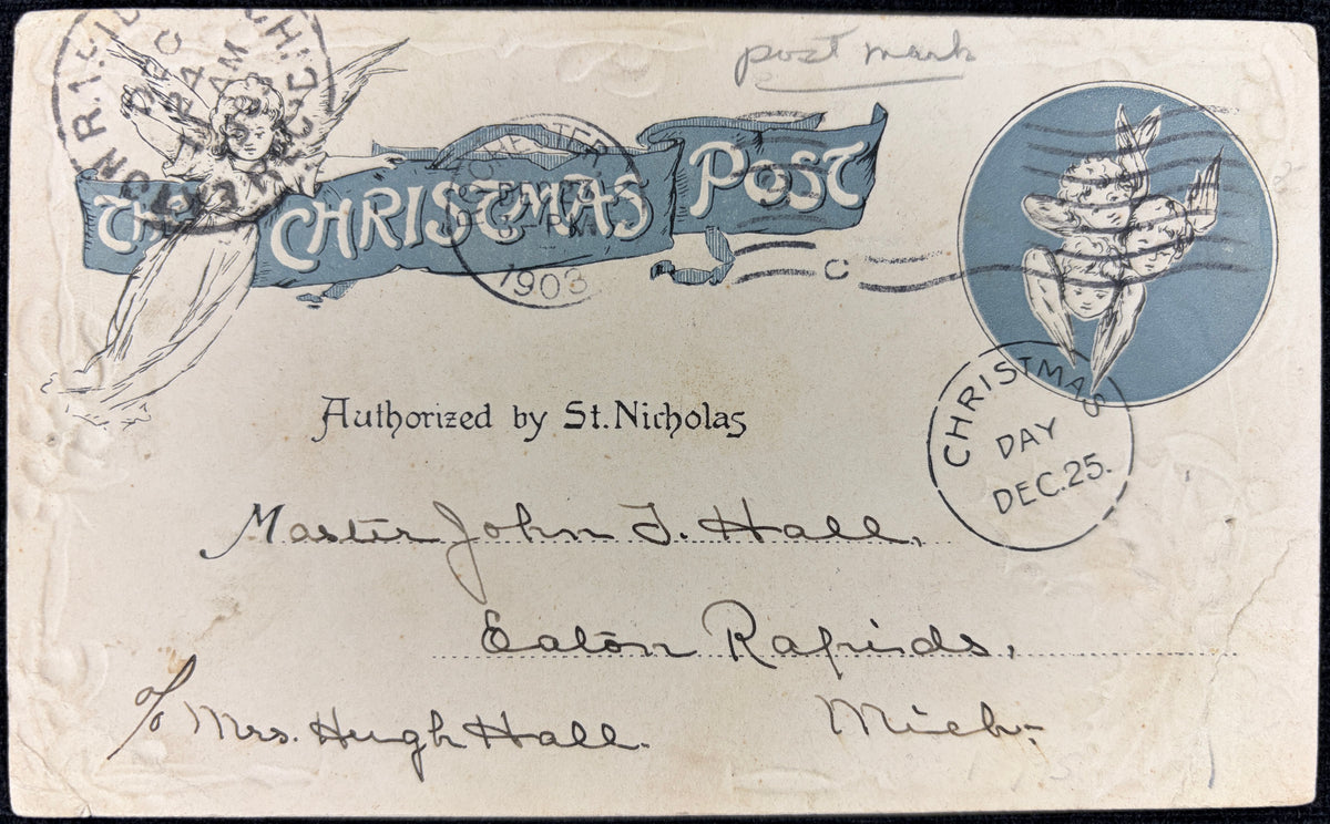 1903 Embossed Angels with Baby Jesus Christmas Postcard - Vintage Postcard