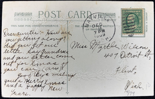 Pre-1910 Embossed Christmas Postcard, "A Merry Christmas" - Vintage Postcard