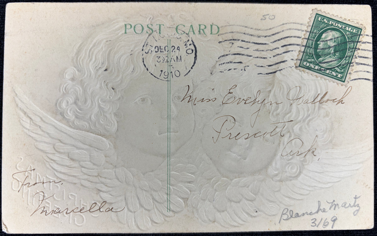 1910 Embossed and Gilded Christmas Angels - Vintage Postcard