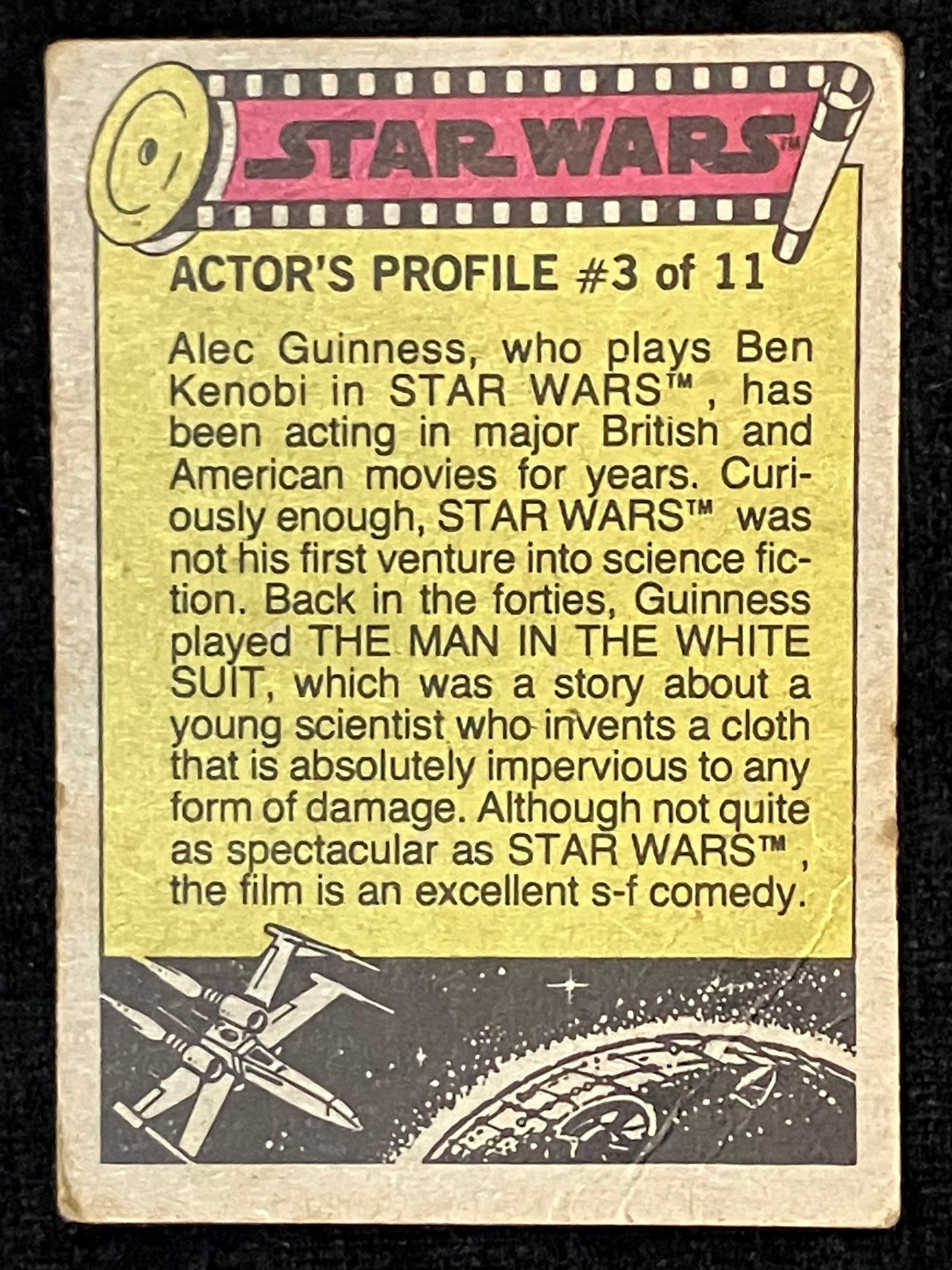 Star Wars actor's profile card featuring Alec Guinness as Ben Kenobi