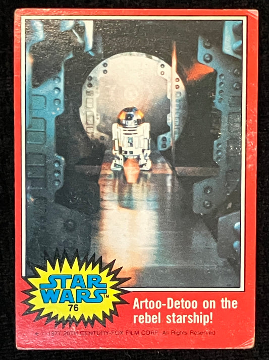 Star Wars trading card featuring Artoo-Detoo on a rebel starship with a red border.