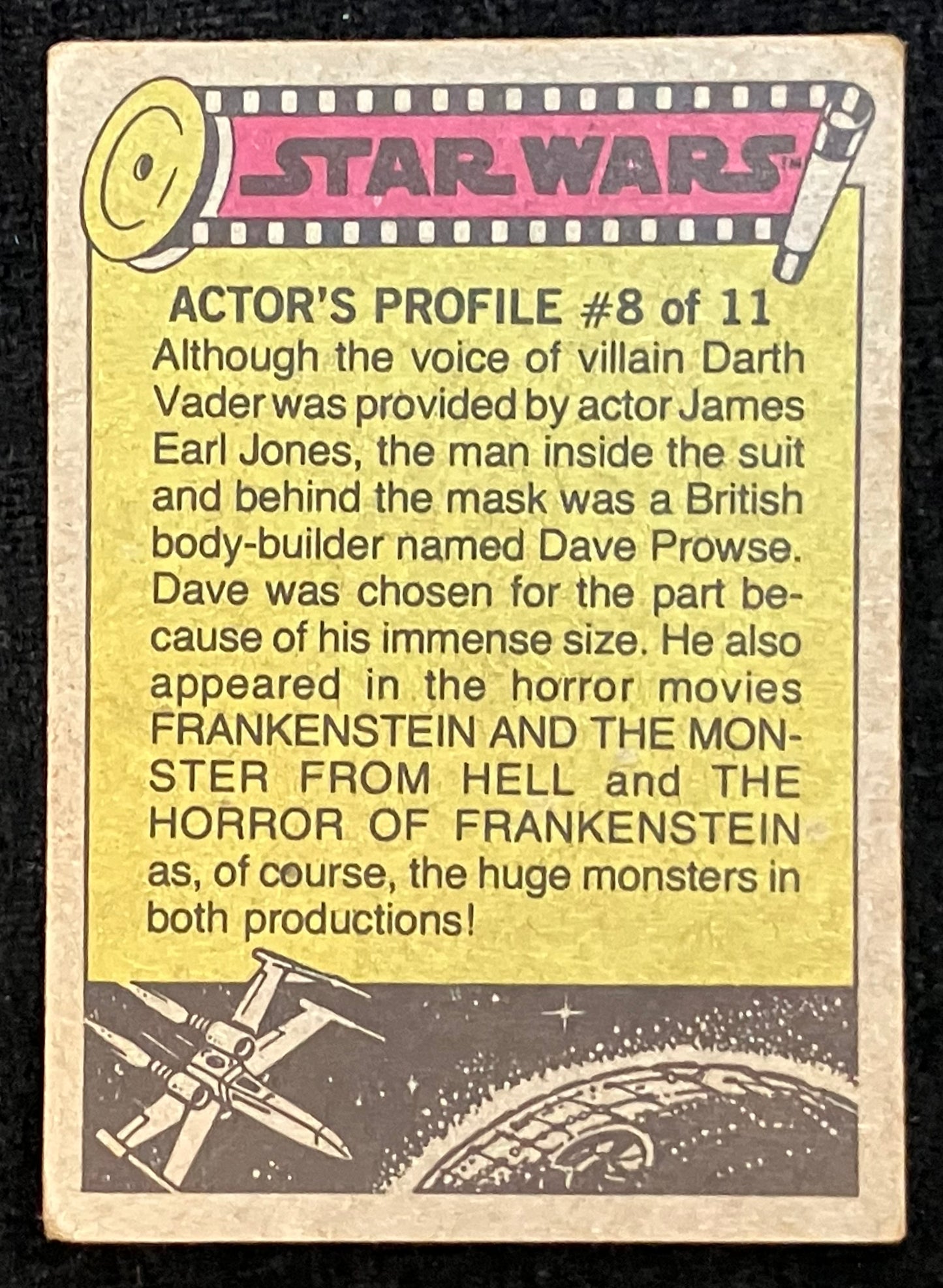 Star Wars actor's profile card with text about Darth Vader and Dave Prowse