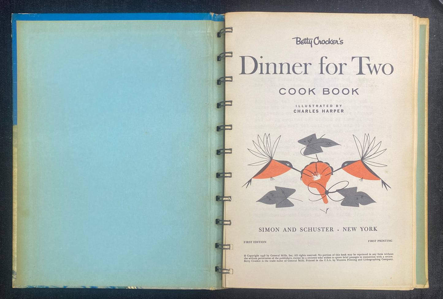 Betty Crocker's Dinner for Two Cookbook - Hardcover Spiral Bound First Edition, First Print