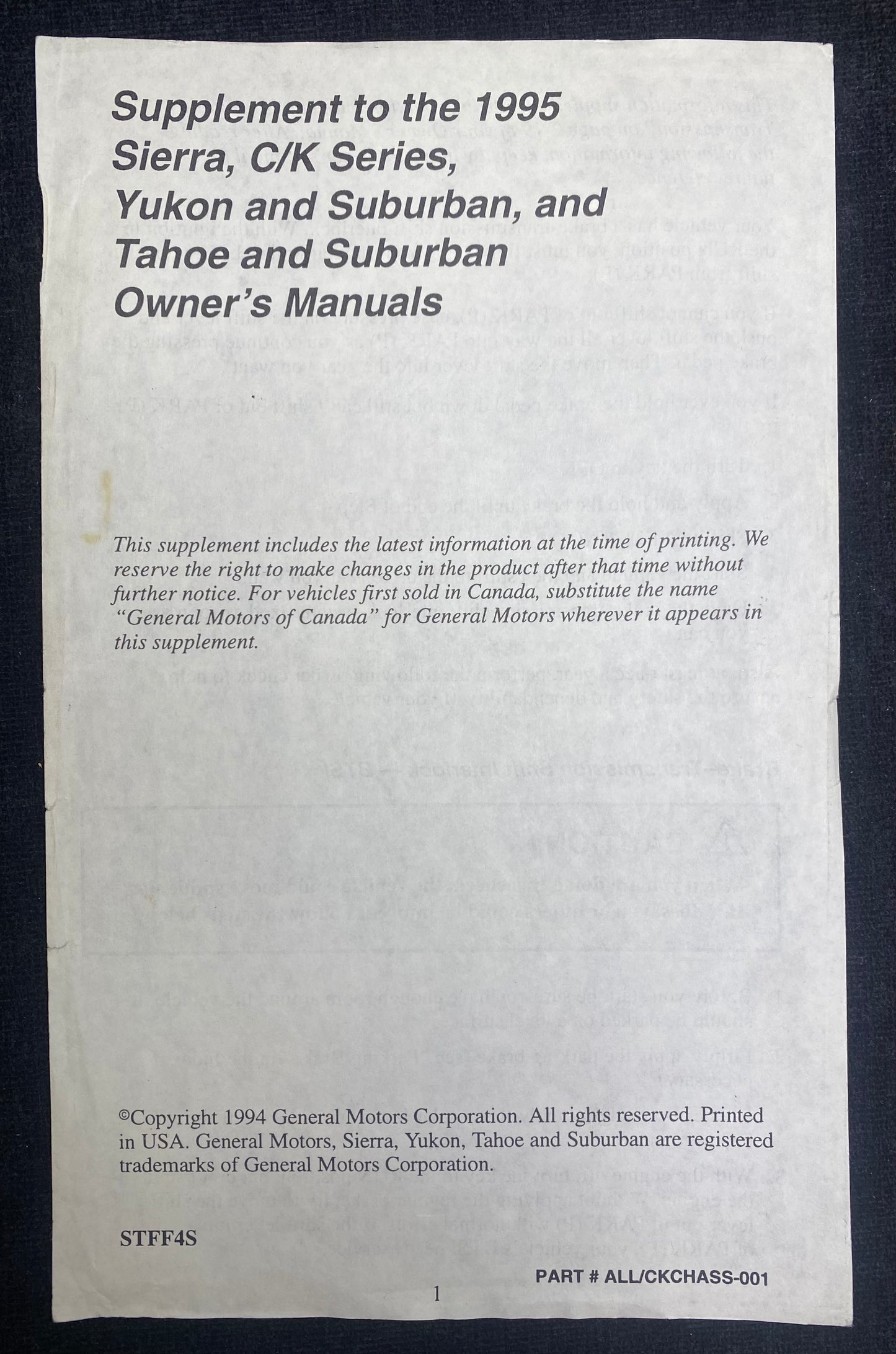 1995 Chevrolet C/K Pickup Owner's Manual