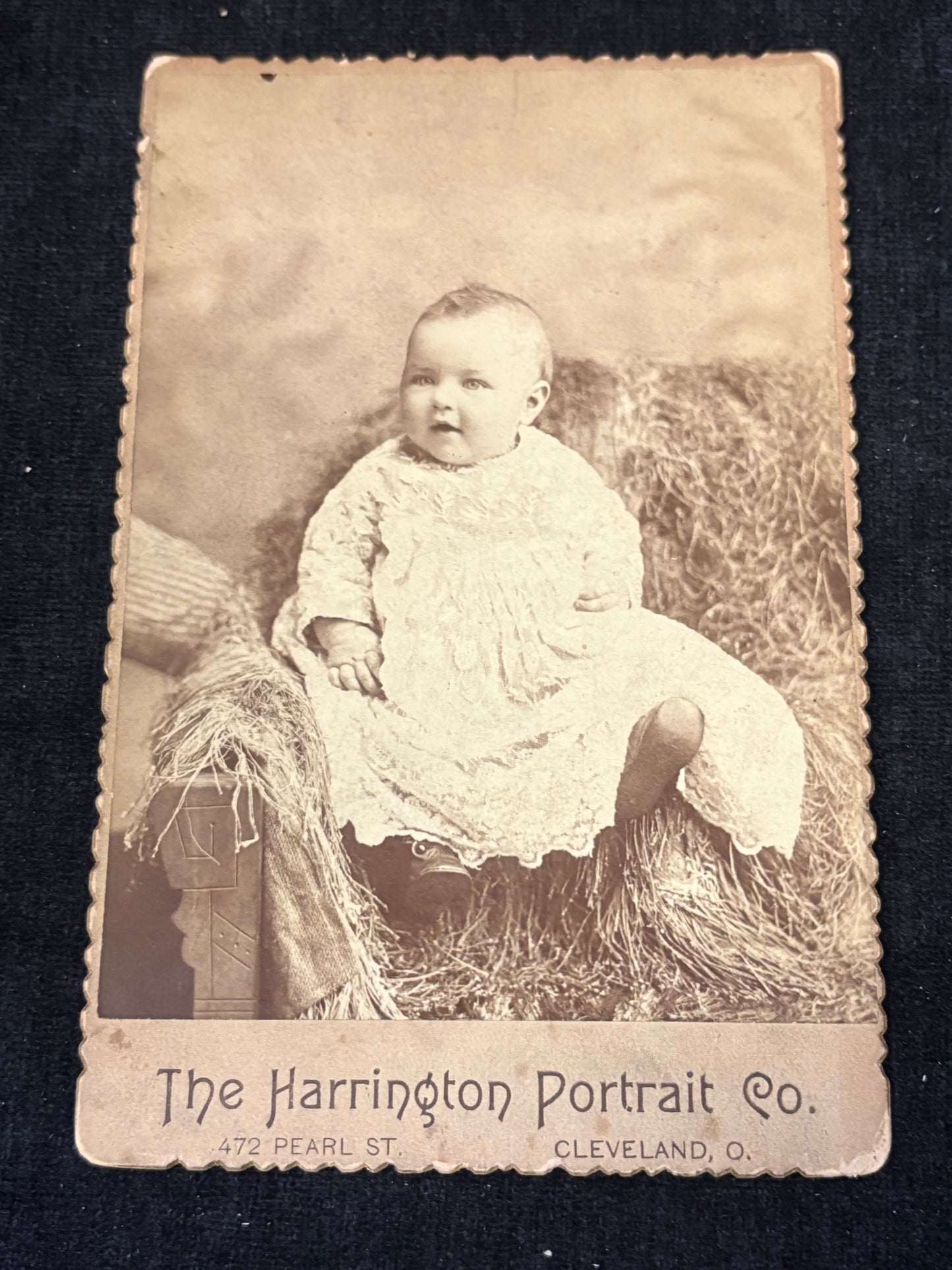 Beautiful Blue-eyed Baby - 1890s Cabinet Card Photograph - Harrington Portrait C. Cleveland Ohio
