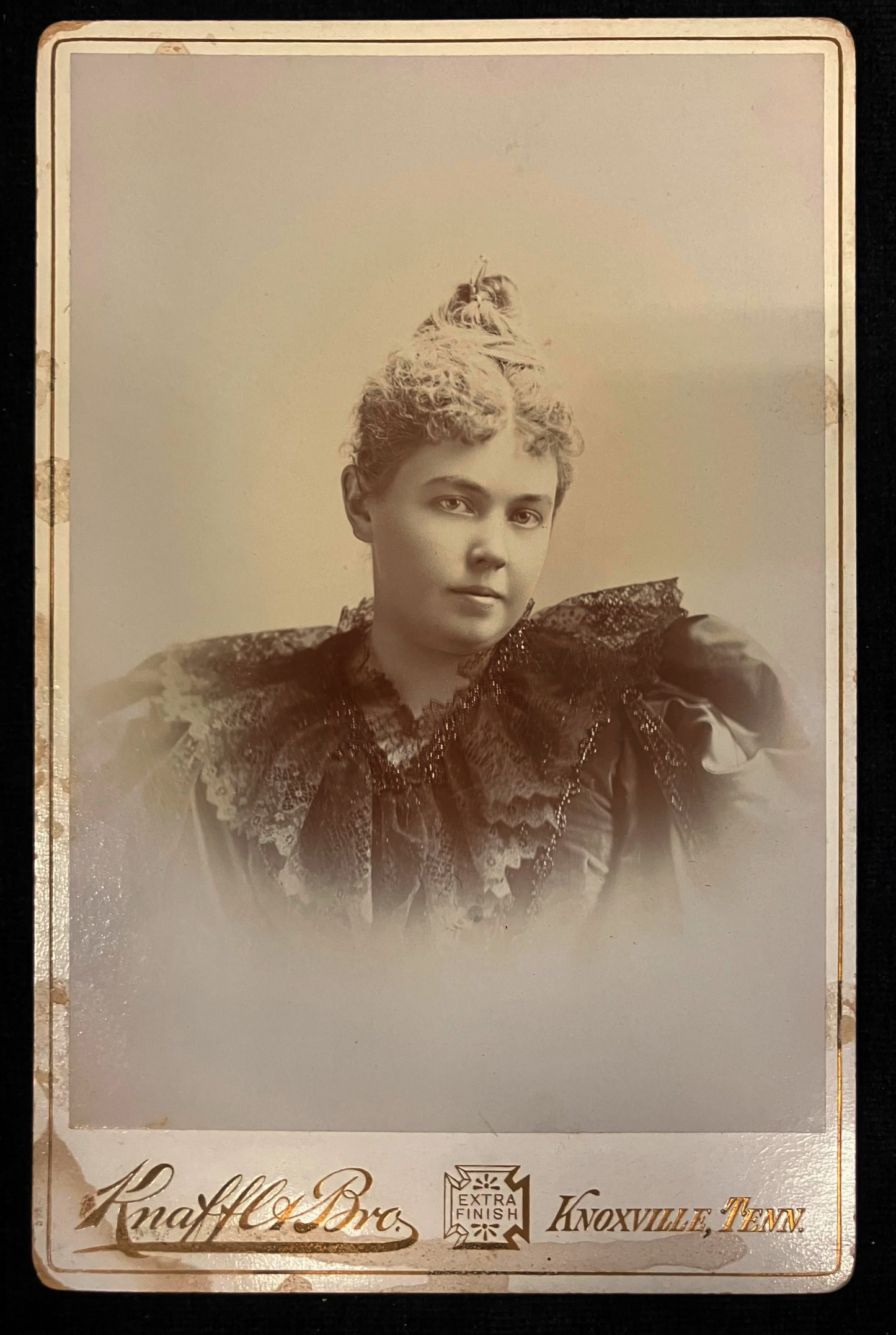 Victorian Women's Fashion - High-Class Knaffl & Bros Cabinet Card - 1880s Photo of Photographers Wife, Knoxville Tenn.