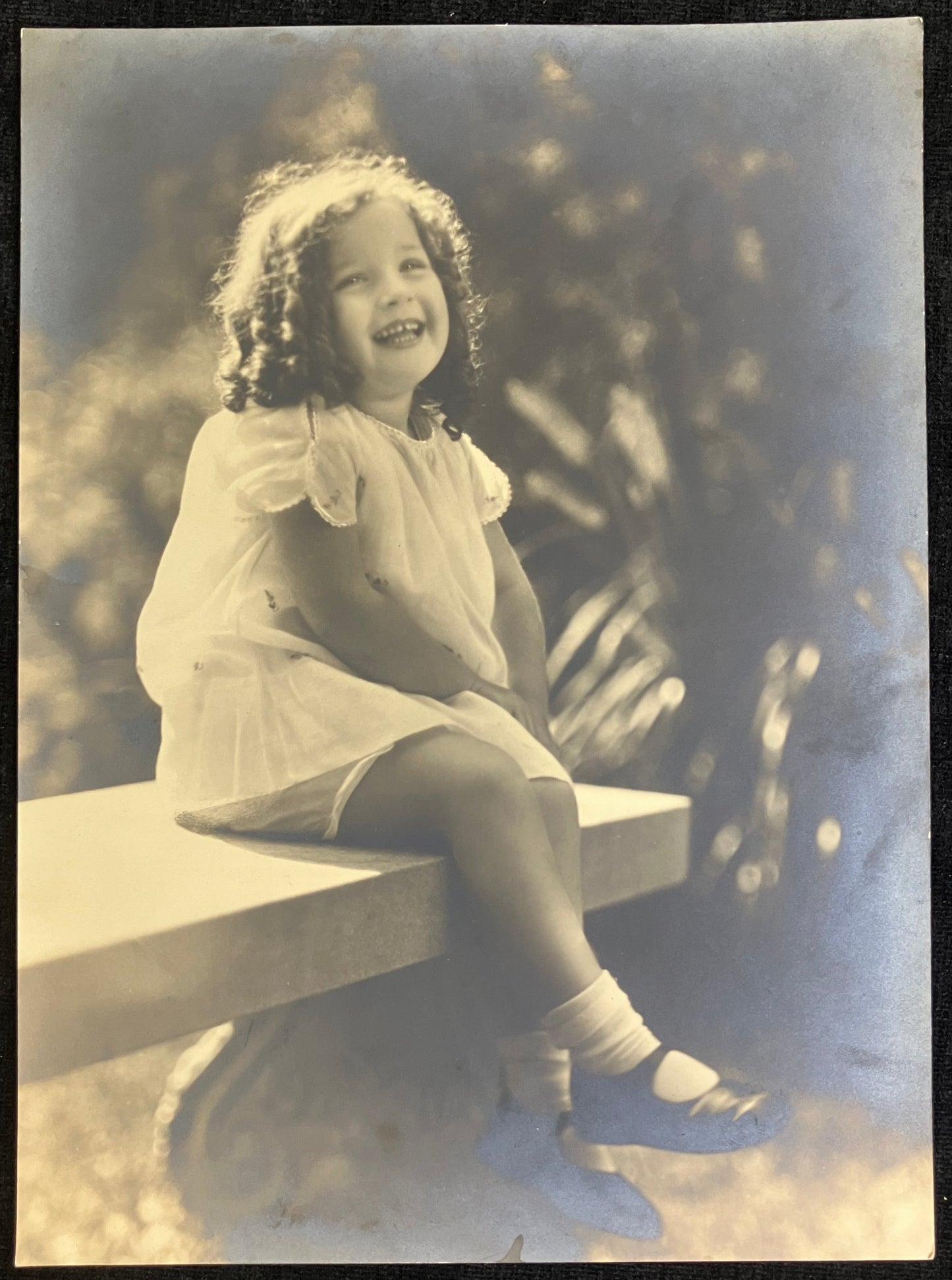 Wonderful 1930s Studio Photo of Little Girl Laughing - Shirley Temple Curls - Black and White Real Photography