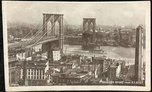 RPPC - 1907 Brooklyn Bridge from New York City, New York - Vintage Bridge Postcard 1908