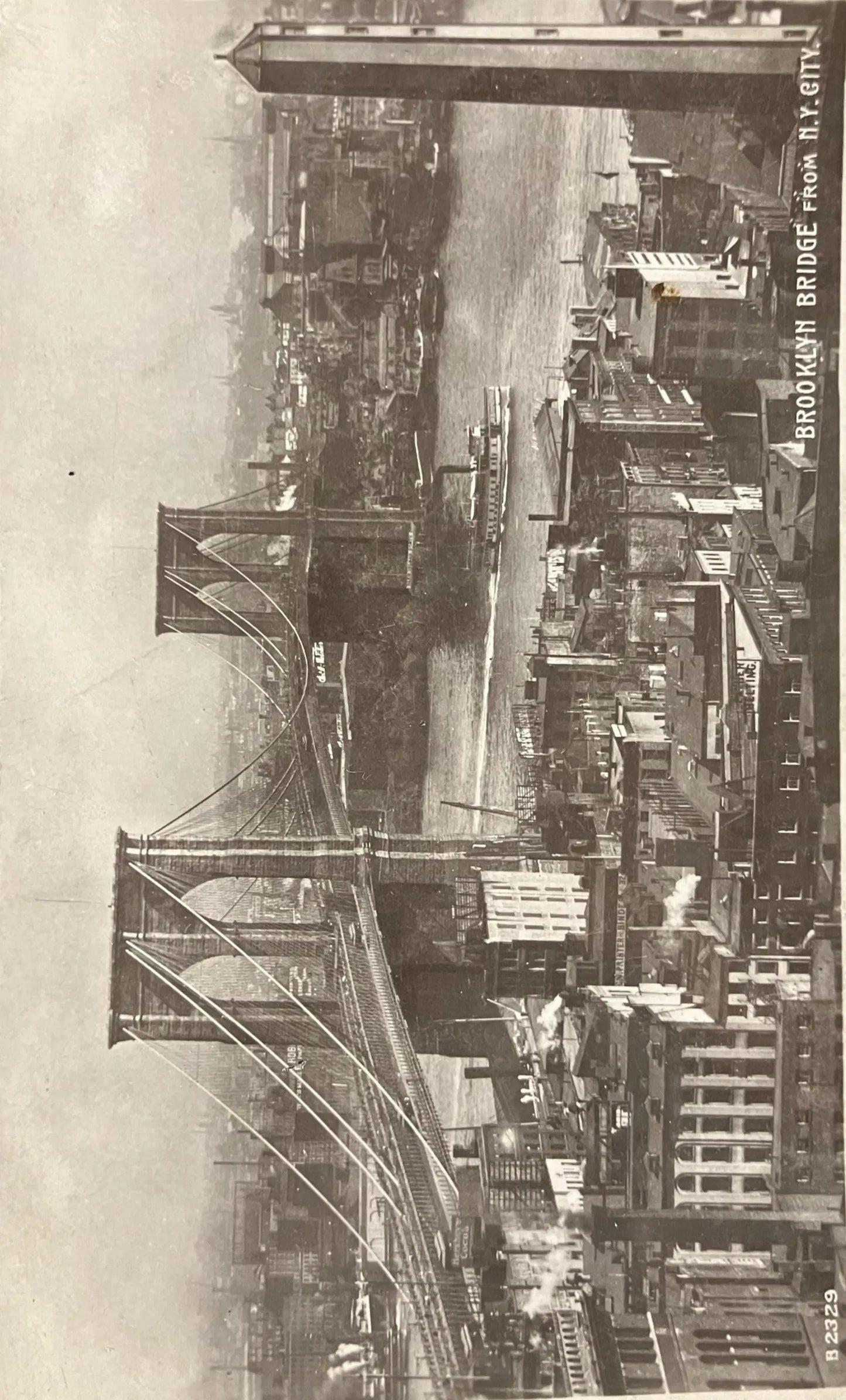 RPPC - 1907 Brooklyn Bridge from New York City, New York - Vintage Bridge Postcard 1908